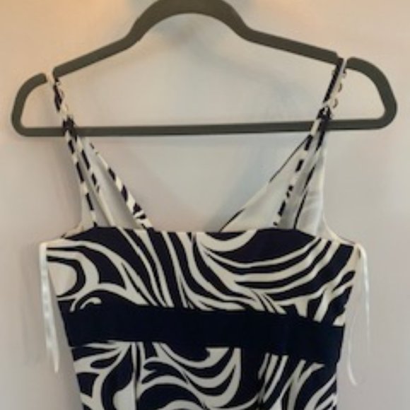 Ann Taylor Silk Navy Blue & White Swirl Print Dress with Accent Straps Size 4 - Picture 5 of 6